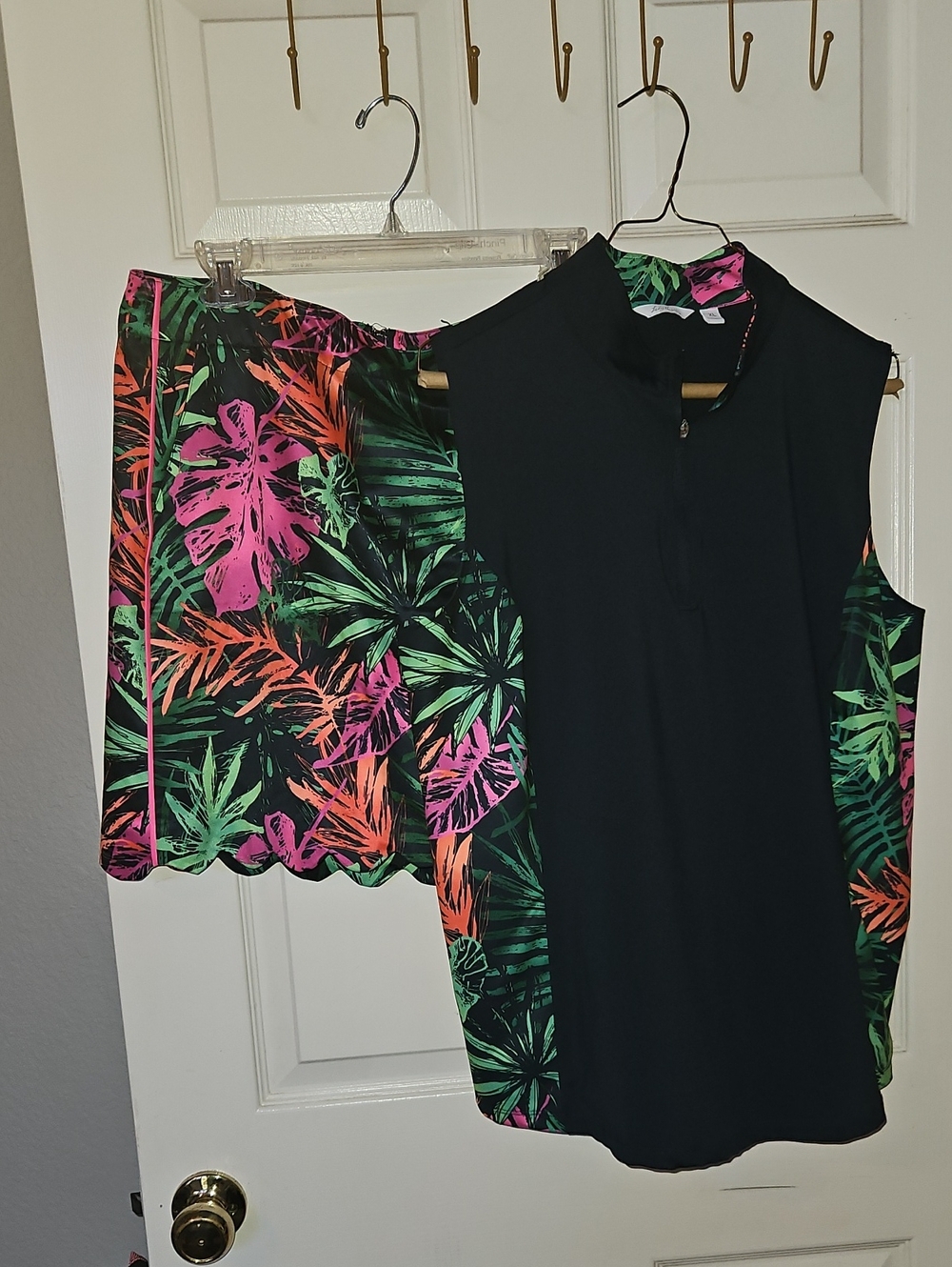 Lady Hagen Black Skort Set with Pink & Green Tropical Print
